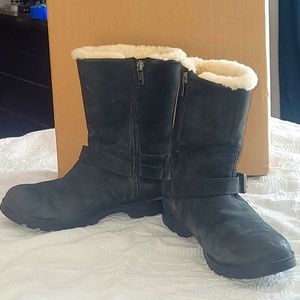 Ugg Australia Boot Sz 8 Black Brush Leather Biker Boot